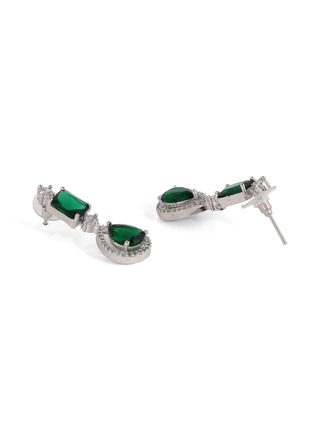 Priyaasi Drop Emerald Epic Silver Plating Necklace with an Elegant Drop Earrings Jewellery Set