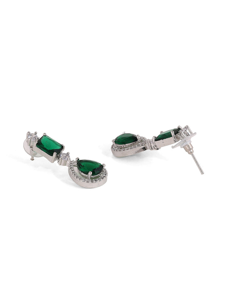 Priyaasi Drop Emerald Epic Silver Plating Necklace with an Elegant Drop Earrings Jewellery Set