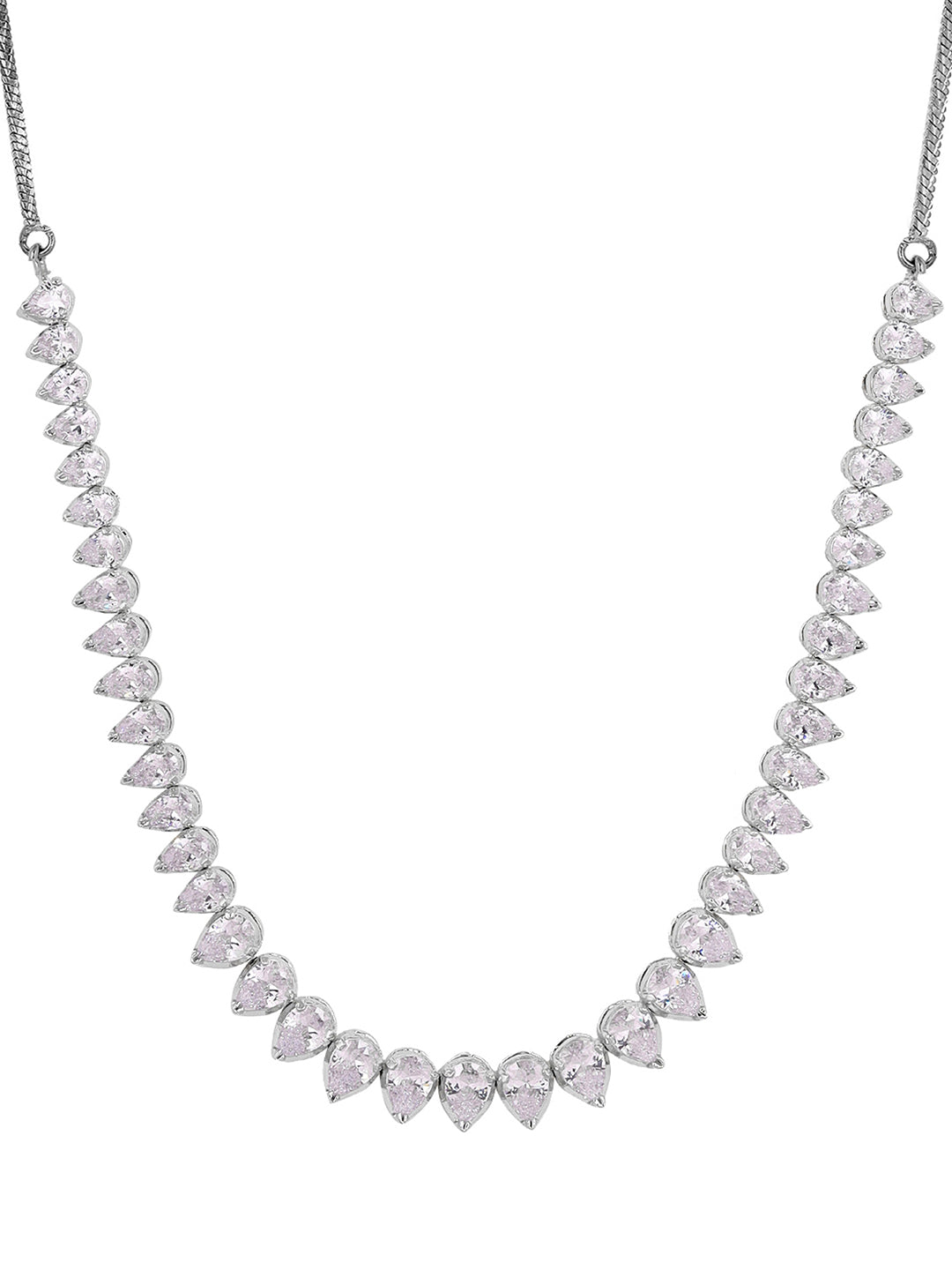 Priyaasi Drop Design AD Silver Plating Necklace with Drop Earrings Jewellery Set