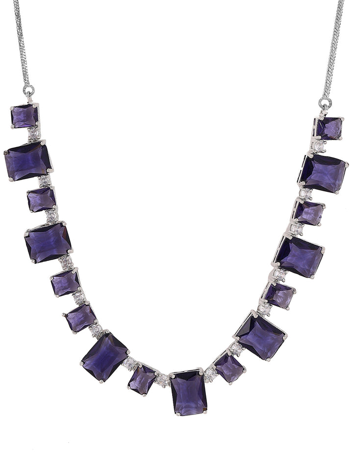 Priyaasi Purple Geometrical Design Silver Plating Necklace with Elegant Drop Earrings Jewellery Set