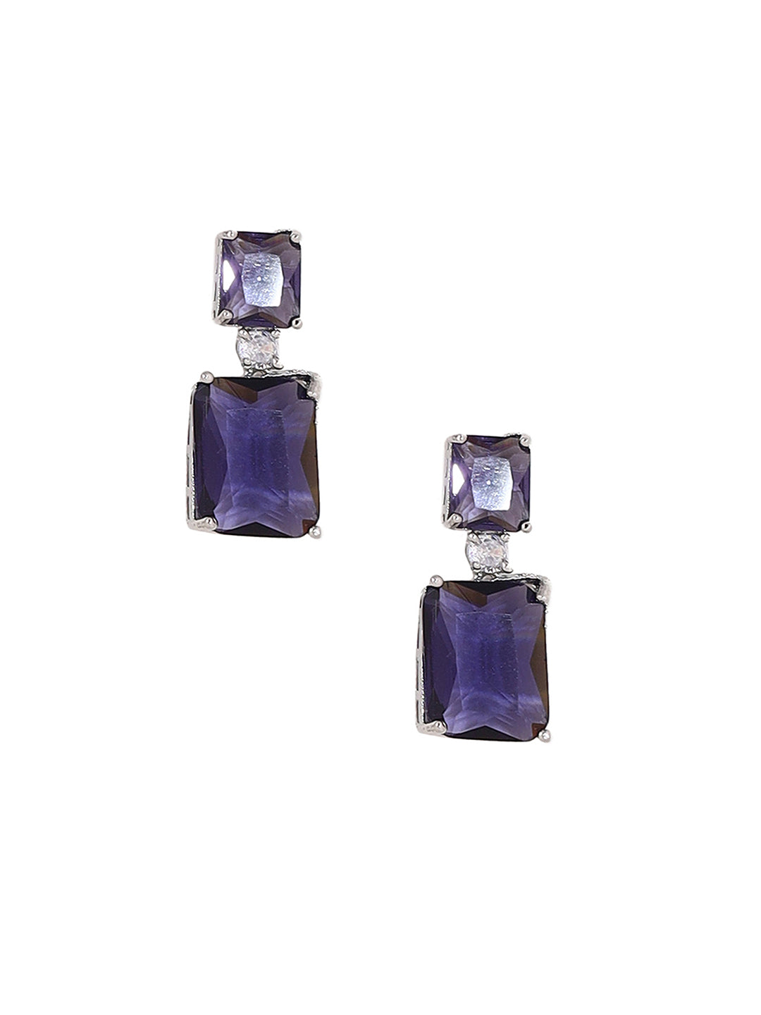 Priyaasi Purple Geometrical Design Silver Plating Necklace with Elegant Drop Earrings Jewellery Set