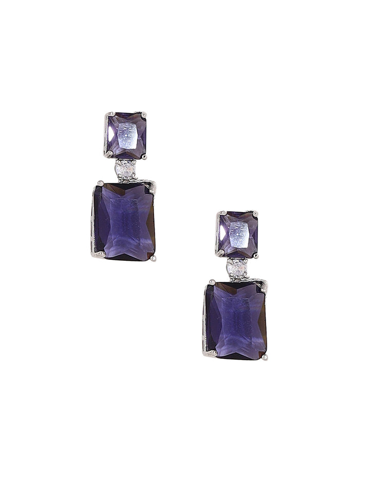 Priyaasi Purple Geometrical Design Silver Plating Necklace with Elegant Drop Earrings Jewellery Set