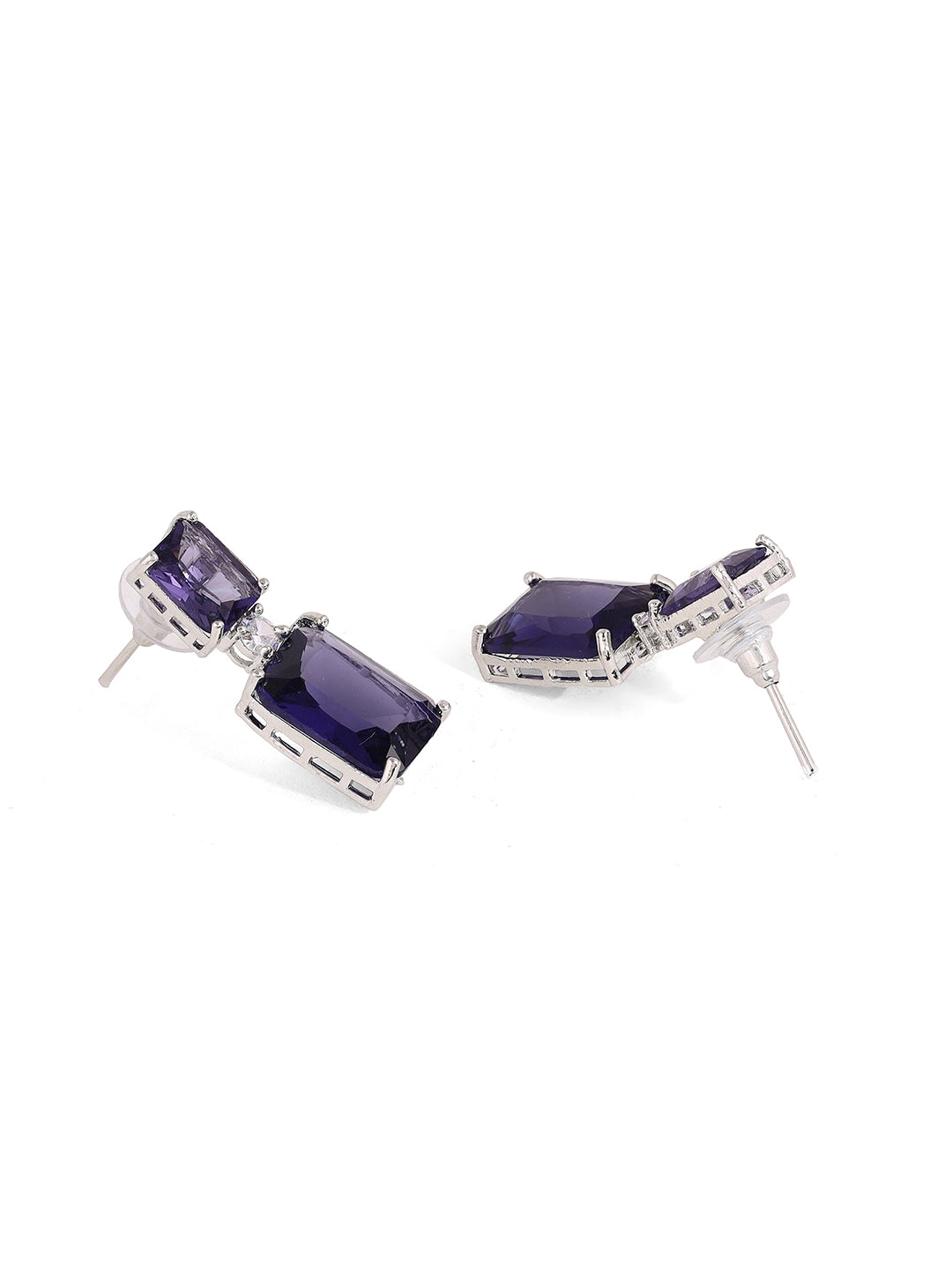 Priyaasi Purple Geometrical Design Silver Plating Necklace with Elegant Drop Earrings Jewellery Set
