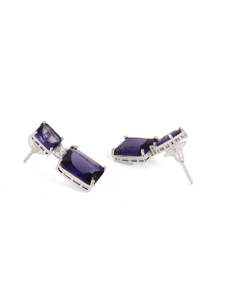 Priyaasi Purple Geometrical Design Silver Plating Necklace with Elegant Drop Earrings Jewellery Set