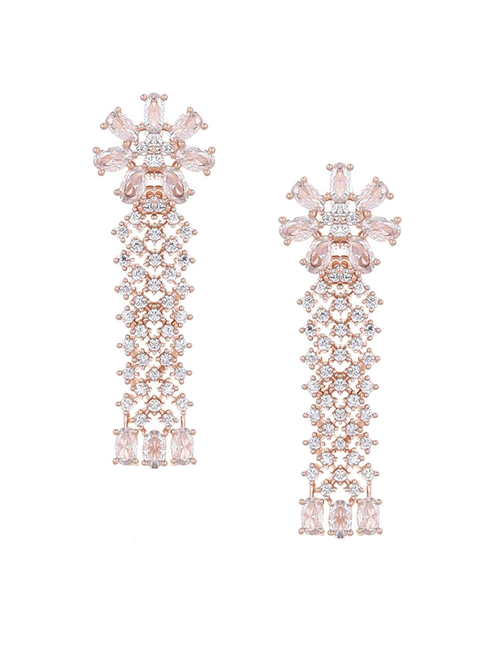 Priyaasi AD Blossom Grace Rosegold Plating Necklace with Drop Floral Earrings Jewellery Set