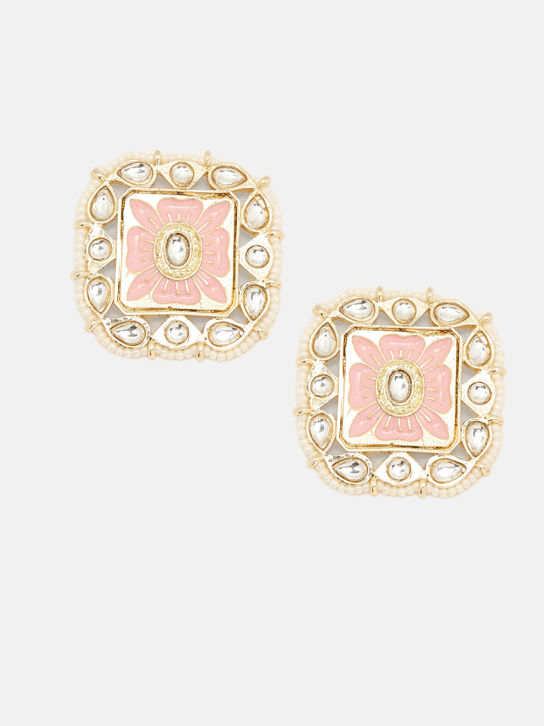 Priyaasi Plain Pink Meenakari Kundan Choker Design with Stud Earrings Jewellery Set
