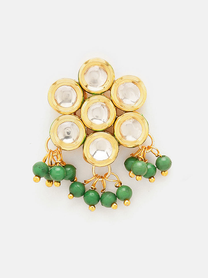 Priyaasi Green Kundan Beads Gold Plated Necklace with Floral Design Earrings Jewellery Set