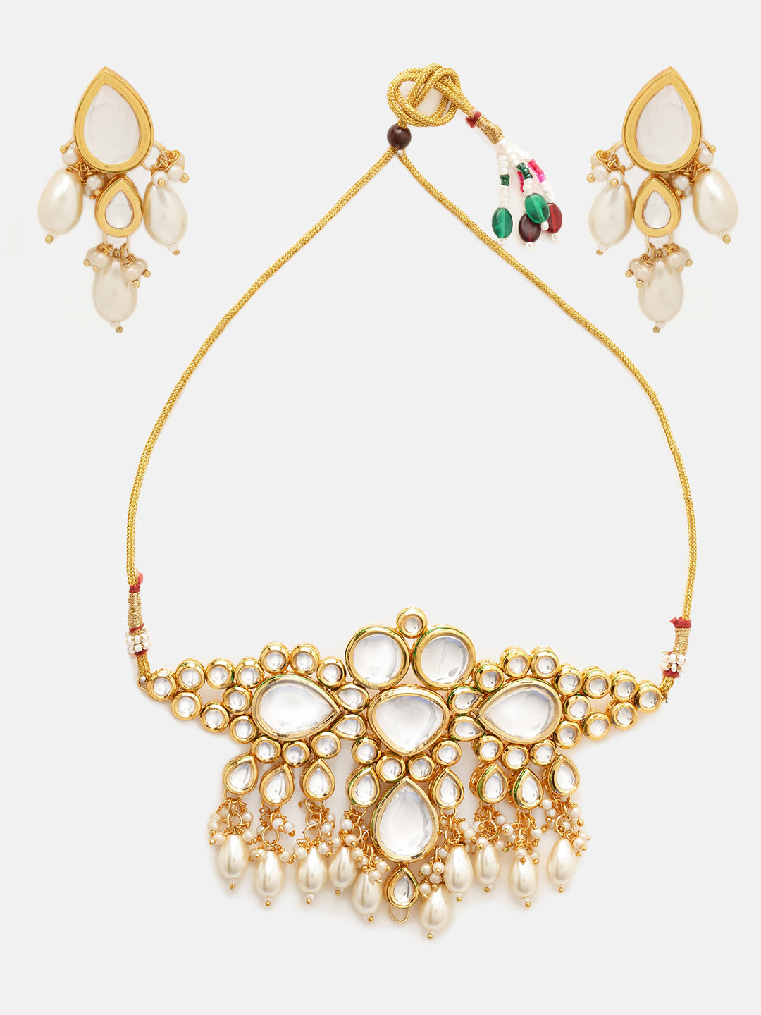 Priyaasi Finest Kundan Gold Plated Choker Necklace with Chic Drop Pearl Earring Jewellery Set