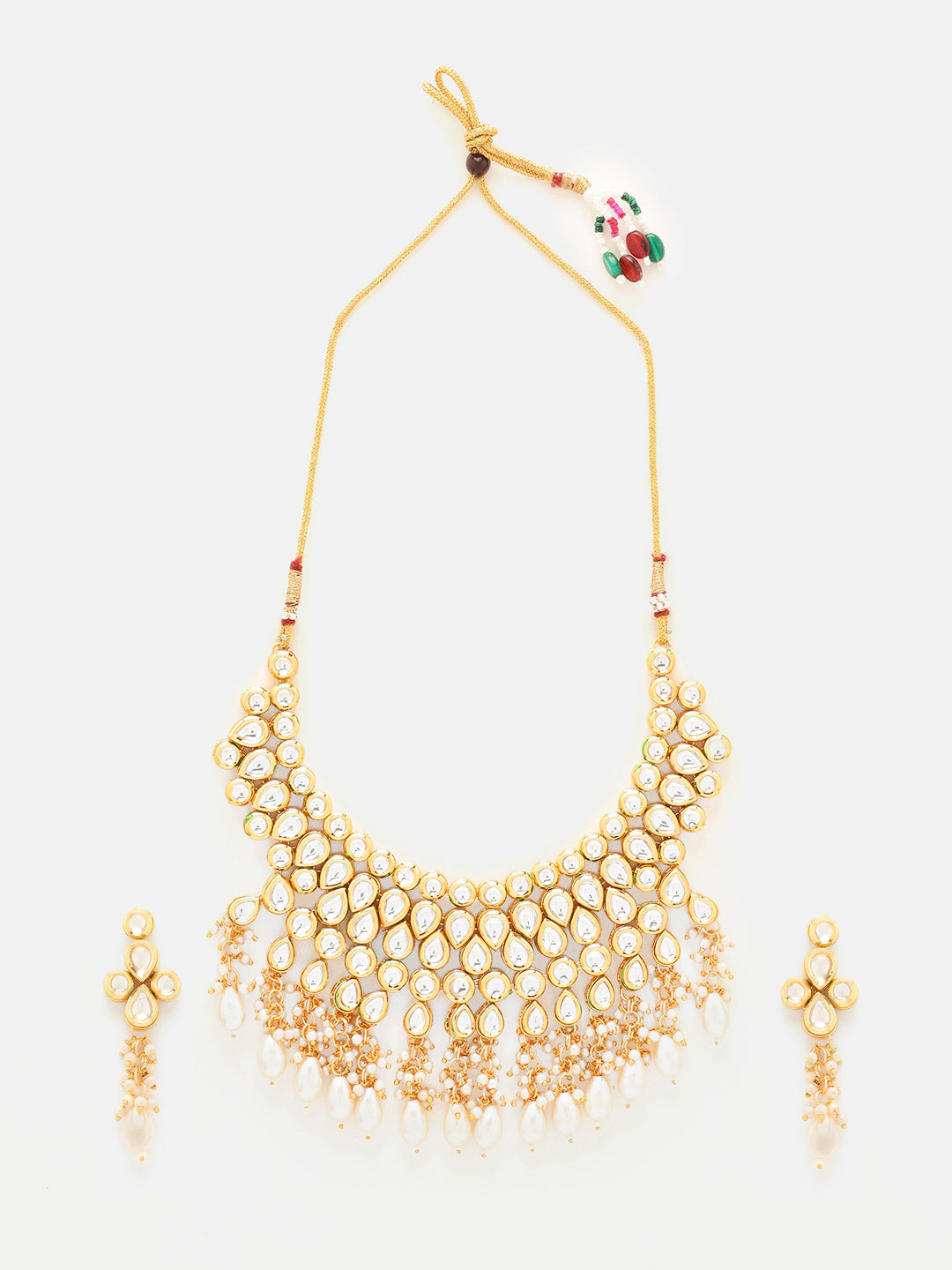 Priyaasi Plain Elegance Kundan Pearl Pattern Choker Necklace Gold Plated Design Earrings Jewellery Set