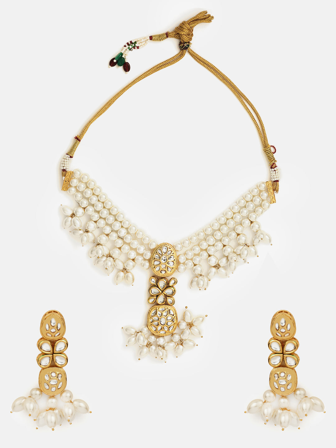 Priyaasi Floral Pearl Choker Gold plated Design Necklace Kundan Elegant Pattern Earring Jewellery Set