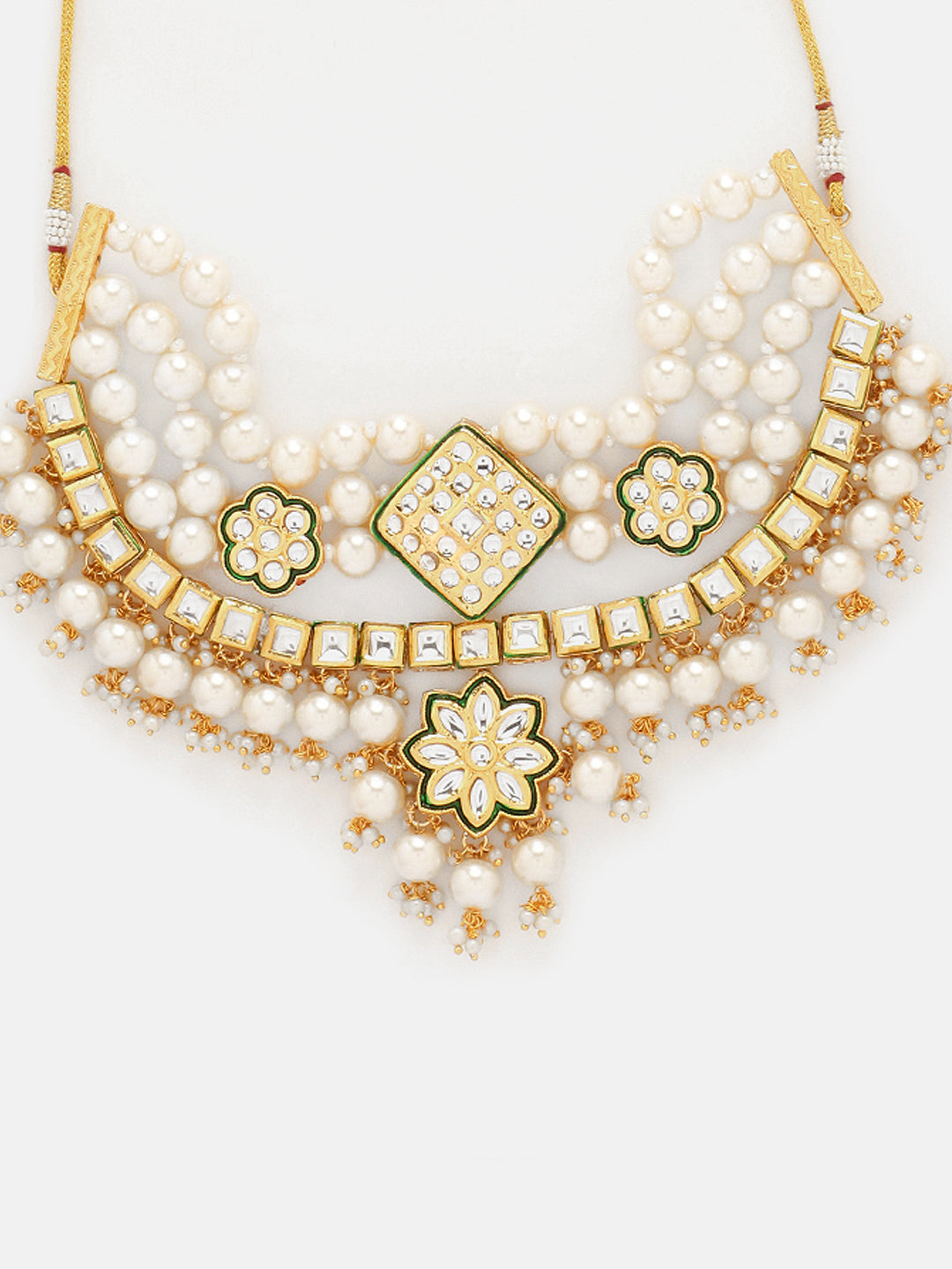 Priyaasi Epic Pearl Kundan Design Gold Plated Necklace with Floral Drop Elegance Earrings Jewellery Set