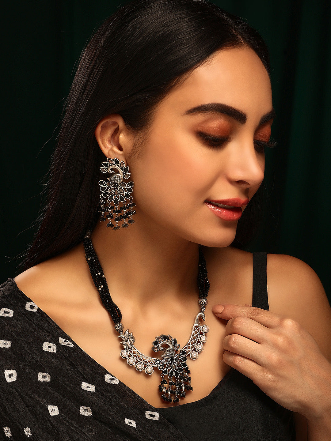 Priyaasi Silver Plated Black Oxidized Jewellery Set