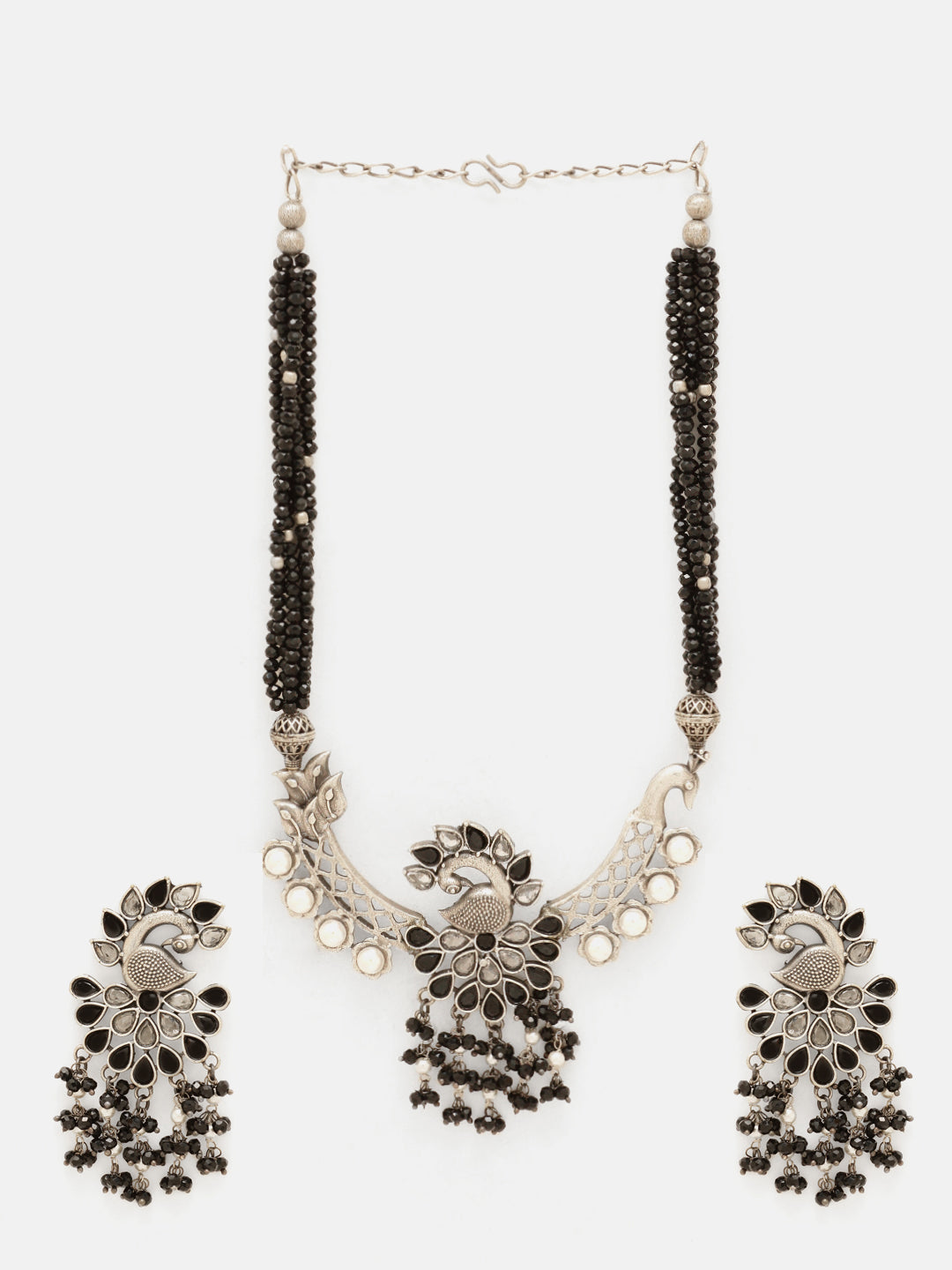 Priyaasi Silver Plated Black Oxidized Jewellery Set