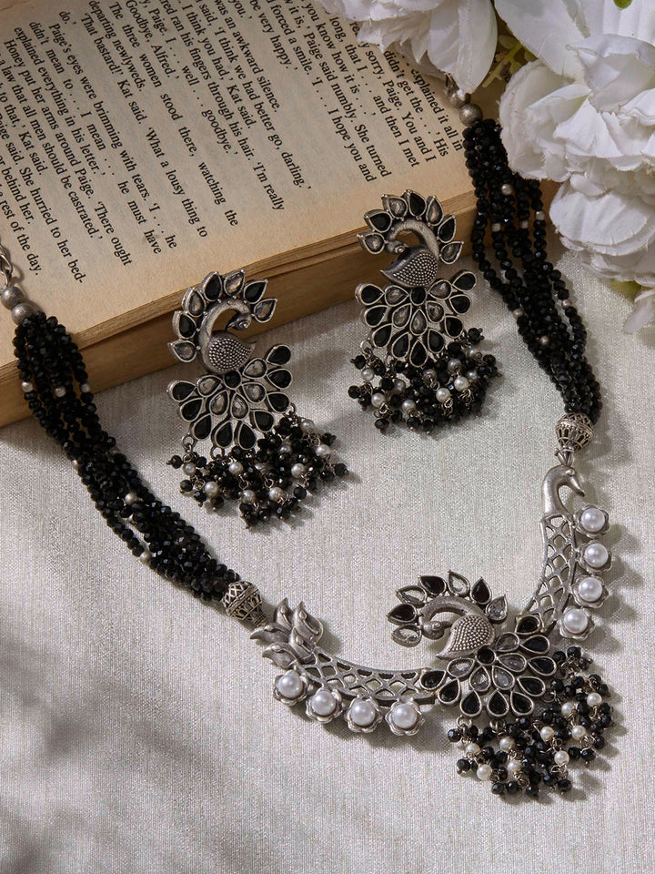 Priyaasi Silver Plated Black Oxidized Jewellery Set