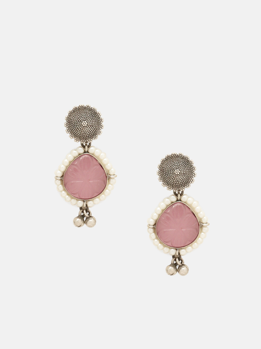 Priyaasi Silver Plated Pink Rose Quartz Oxidized Jewellery Set