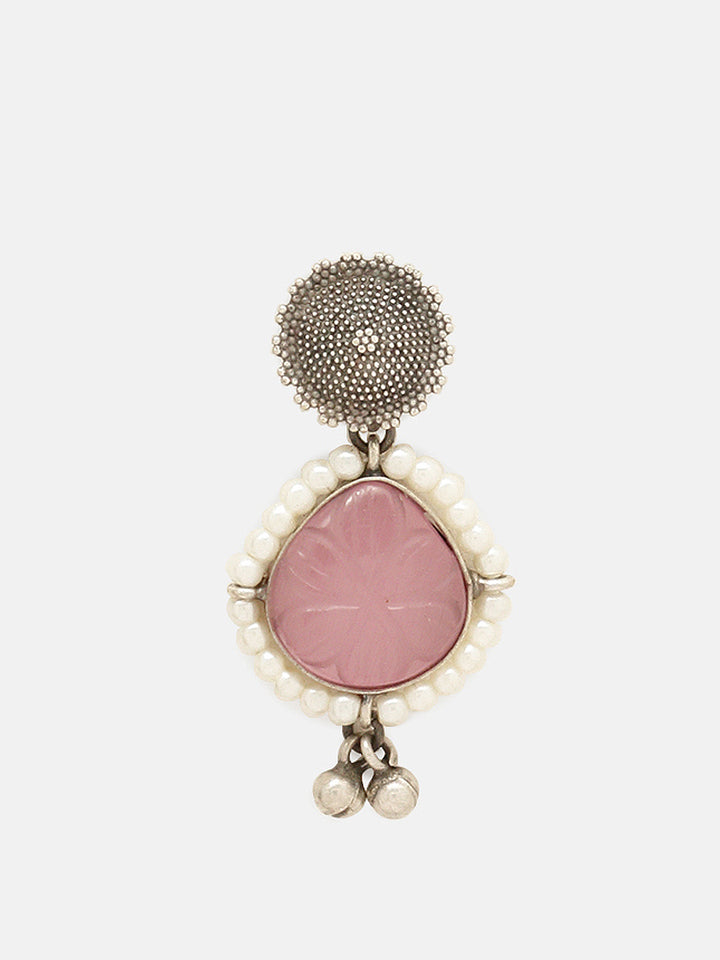 Priyaasi Silver Plated Pink Rose Quartz Oxidized Jewellery Set