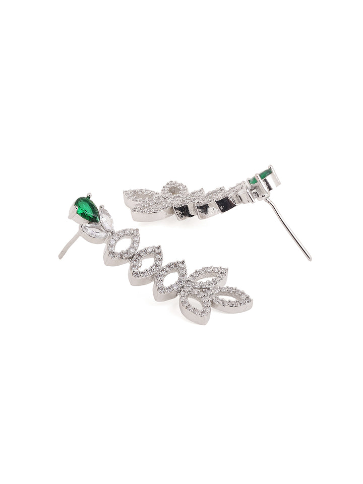 Green White Combo Stoned AD Silver Plated Elegance Necklace with AD Earrings Jewellery Set