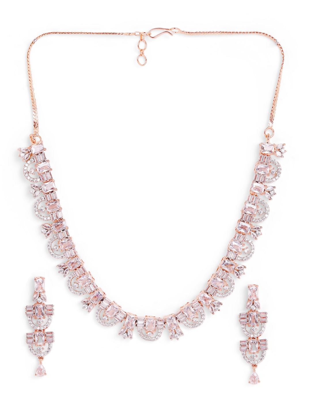 Rosegold Plated Statement Pattern necklace with AD Drop Earrings Jewellery Set