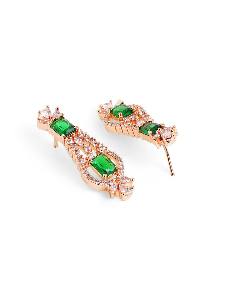 Emerald Elegance Rosegold Floral Design Necklace with Exquisite AD Earrings Jewellery Set