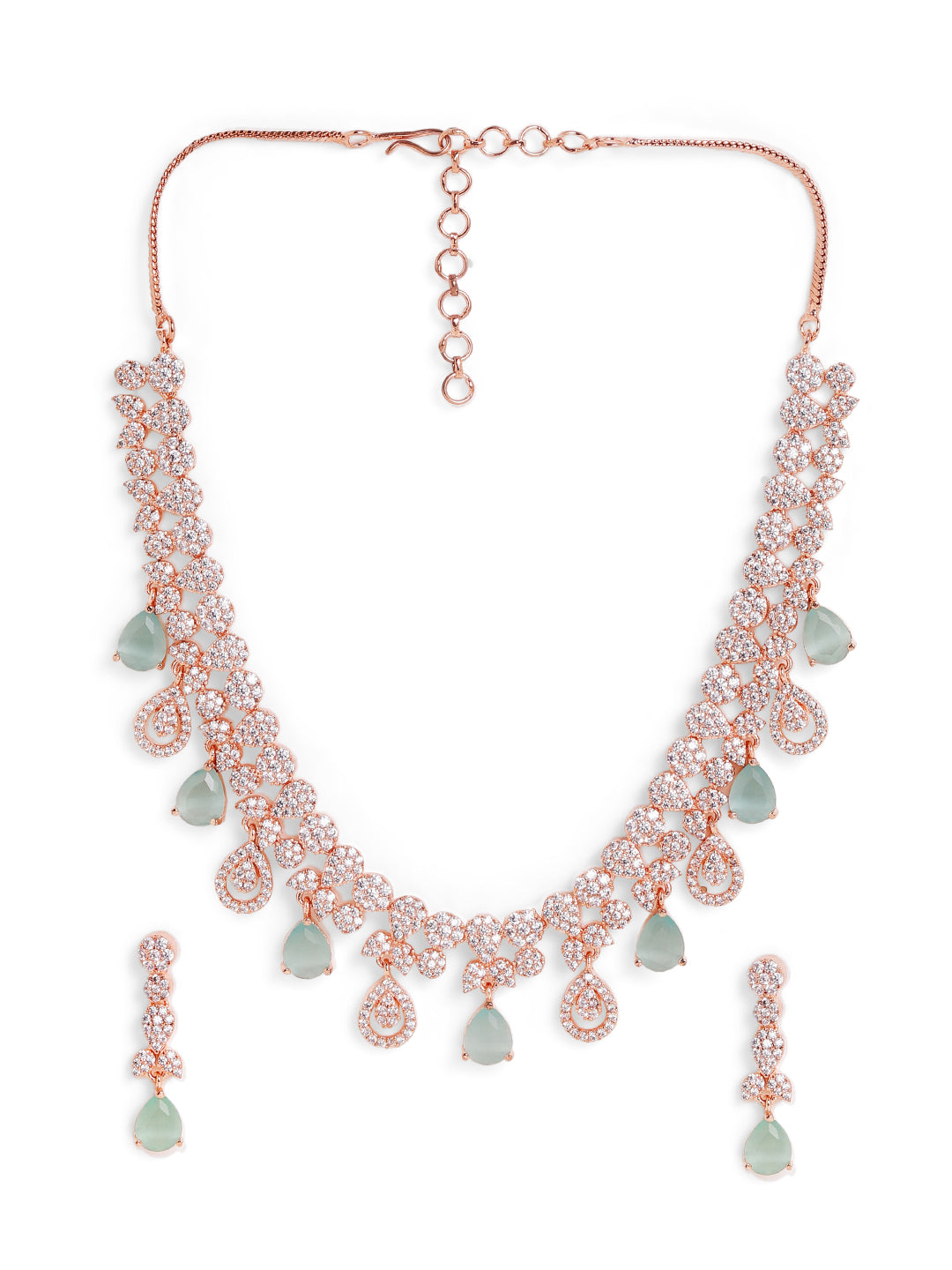 Mint AD Rosegold Plated Geometry Statement Elegance necklace with Elegant Earrings Jewellery Set