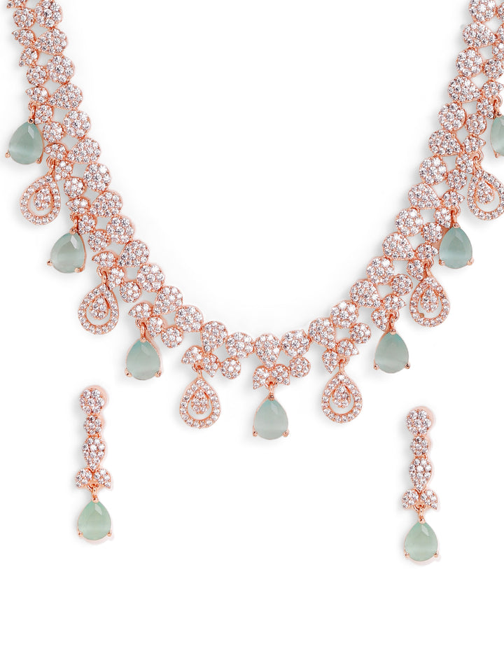 Mint AD Rosegold Plated Geometry Statement Elegance necklace with Elegant Earrings Jewellery Set