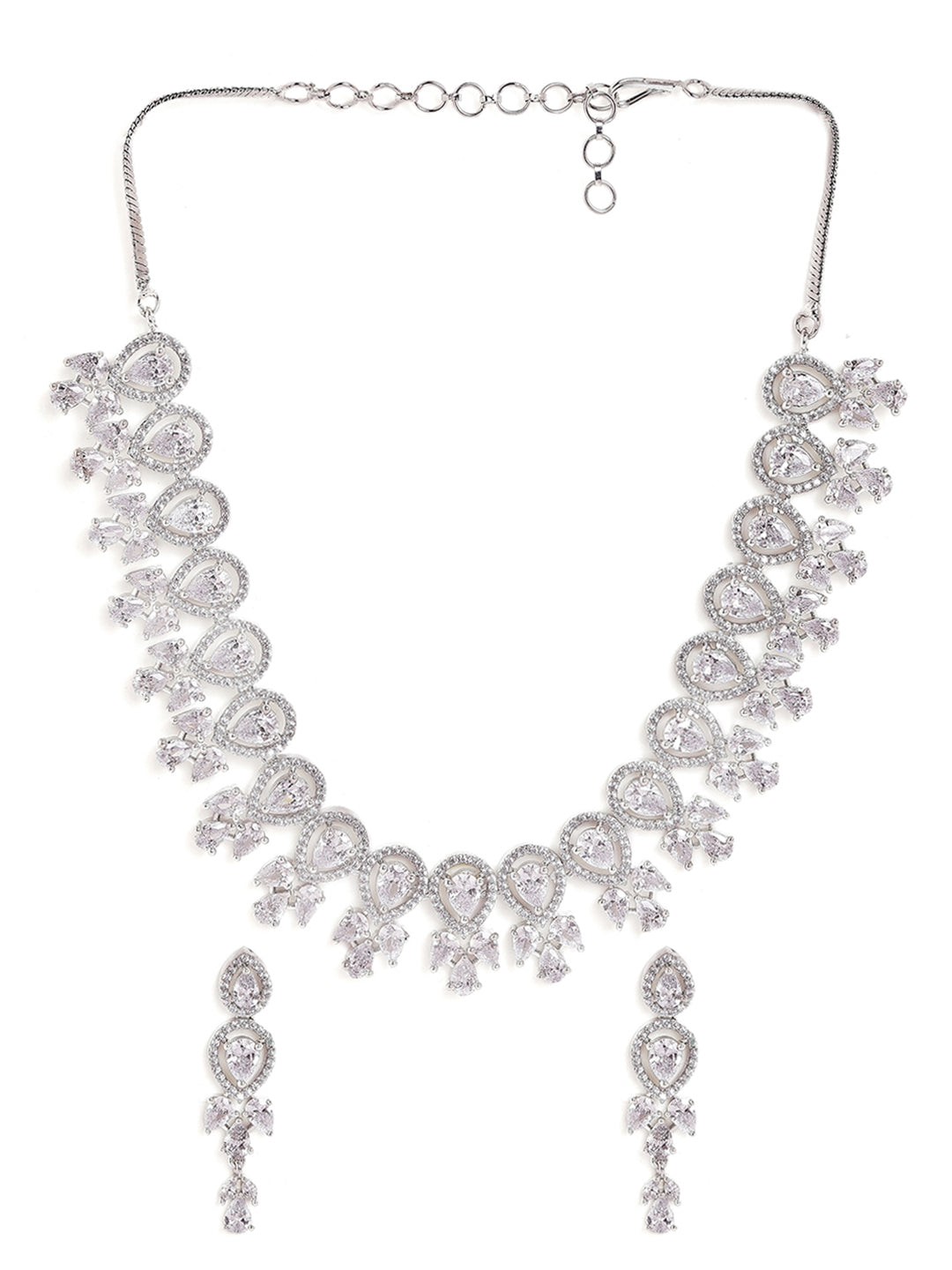 Fancy Whitestoned Statement Design Necklace with AD Drop Earrings Jewellery Set