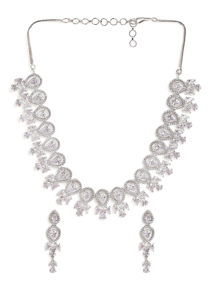 Fancy Whitestoned Statement Design Necklace with AD Drop Earrings Jewellery Set