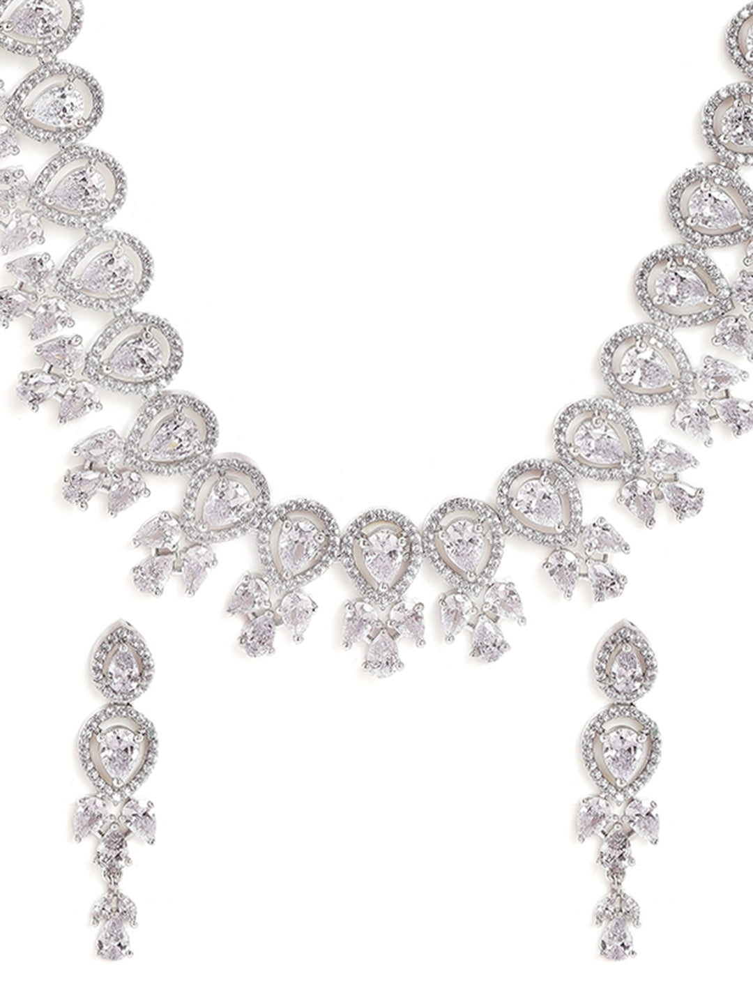 Fancy Whitestoned Statement Design Necklace with AD Drop Earrings Jewellery Set