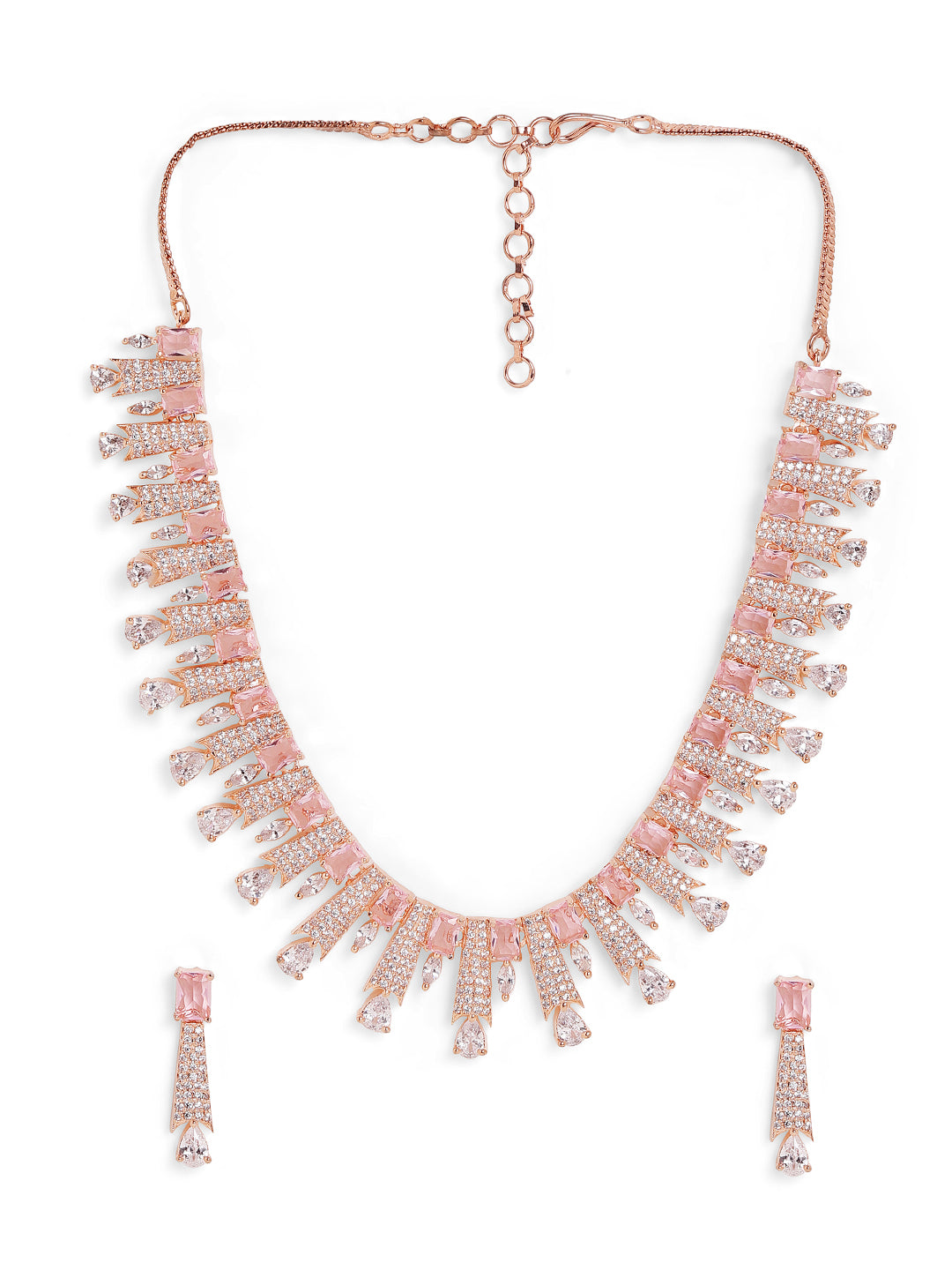 Statement Pattern Rosegold Finest Necklace with AD Drop Elegance Jewellery Set