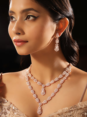 Priyaasi Rose Gold Plated American Diamond Jewellery Set