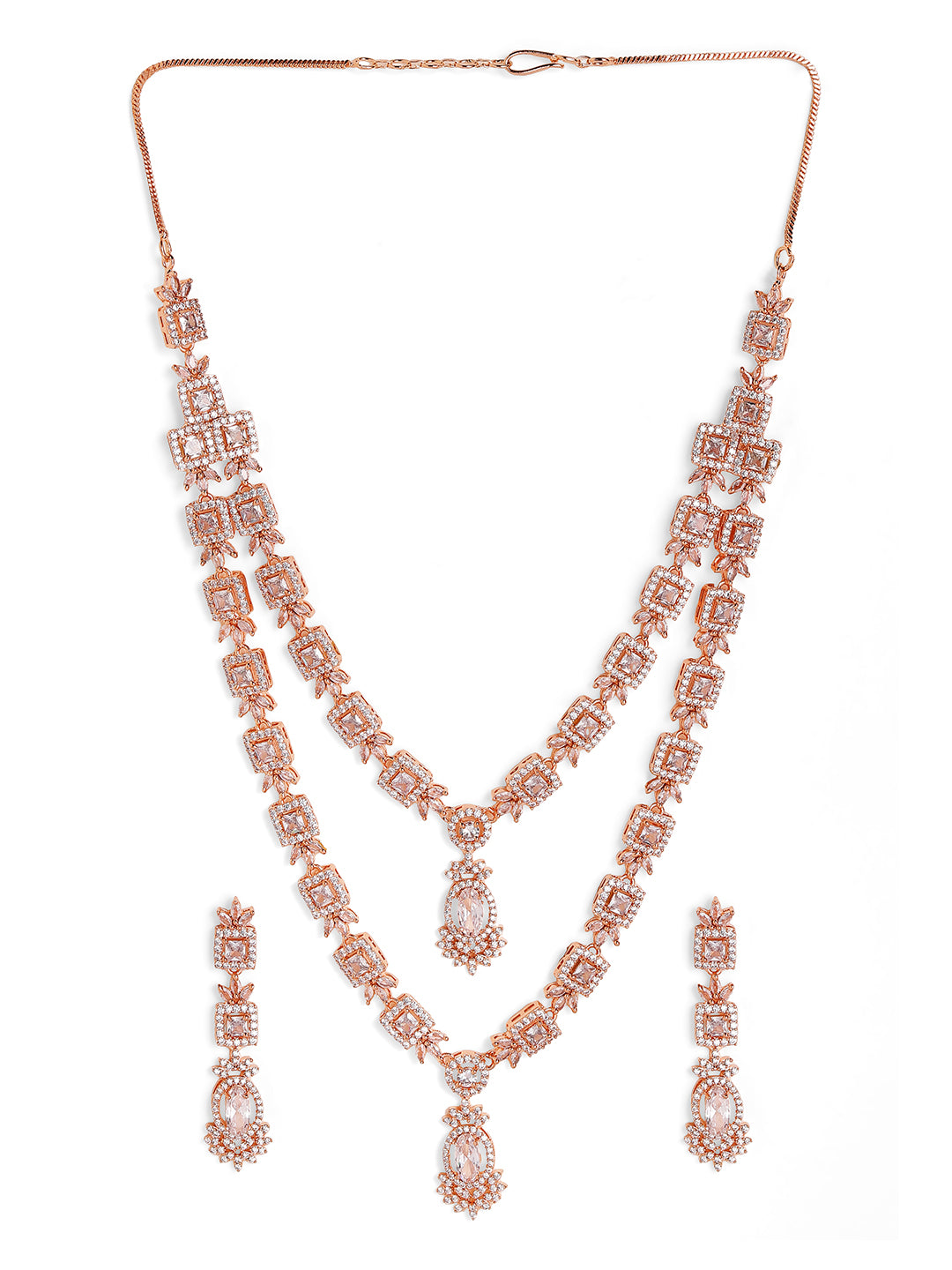 Priyaasi Rose Gold Plated American Diamond Jewellery Set