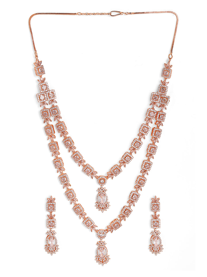 Priyaasi Rose Gold Plated American Diamond Jewellery Set