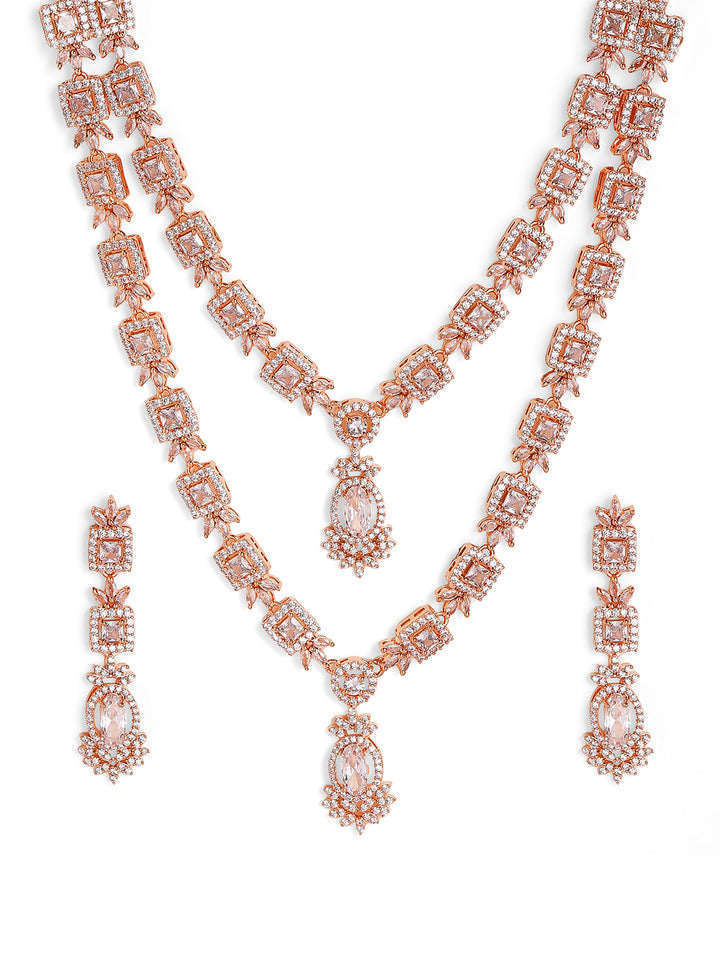 Priyaasi Rose Gold Plated American Diamond Jewellery Set