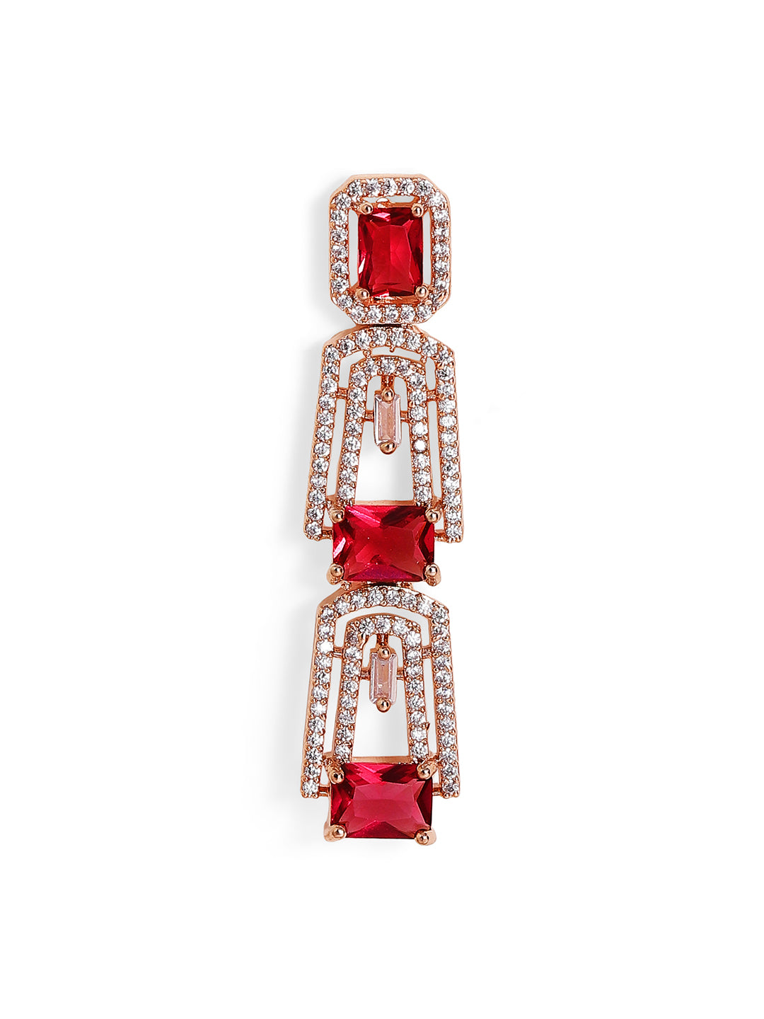 Priyaasi Gold Plated Red Ruby American Diamond Jewellery Set