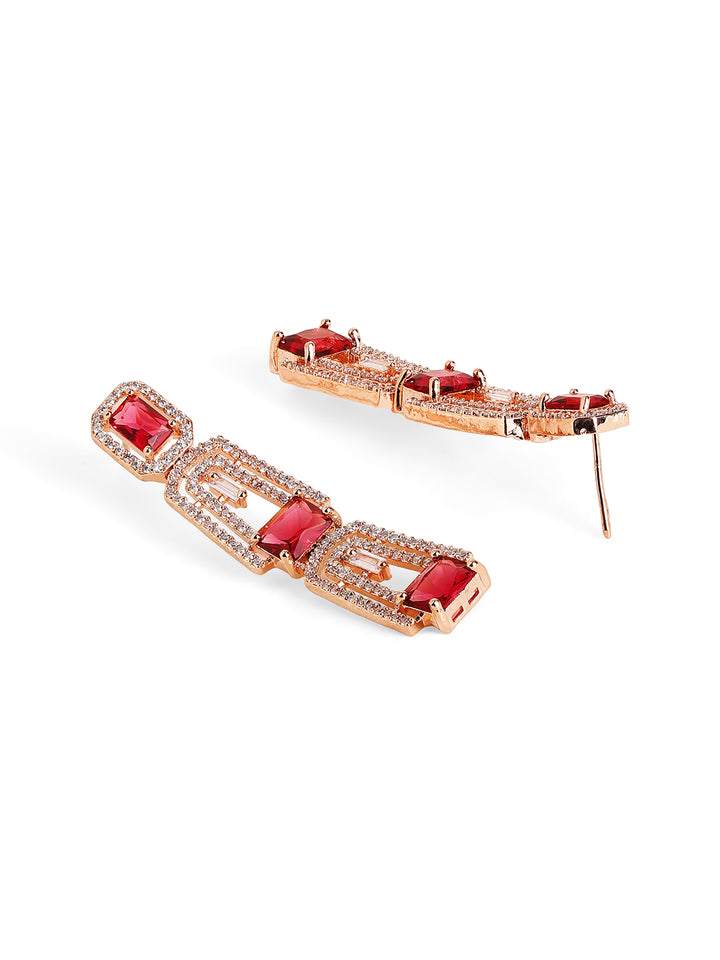 Priyaasi Gold Plated Red Ruby American Diamond Jewellery Set