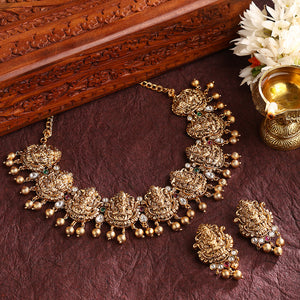 Goddess Nakshi Design Gold Plated Necklace with Earrings Jewellery Set