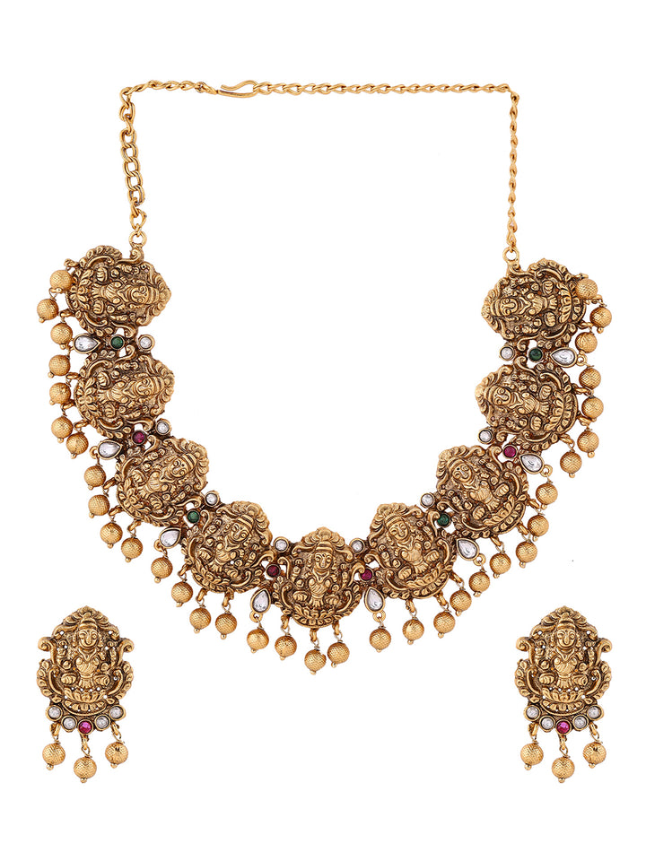 Goddess Nakshi Design Gold Plated Necklace with Earrings Jewellery Set