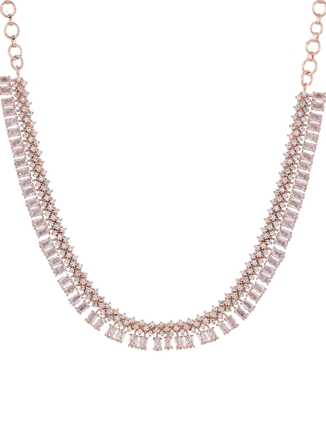 Priyaasi AD Blossom Grace Rosegold Plating Necklace with Drop Floral Earrings Jewellery Set