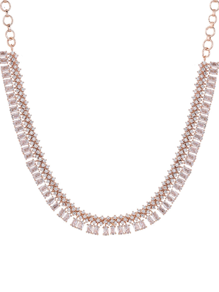 Priyaasi AD Blossom Grace Rosegold Plating Necklace with Drop Floral Earrings Jewellery Set