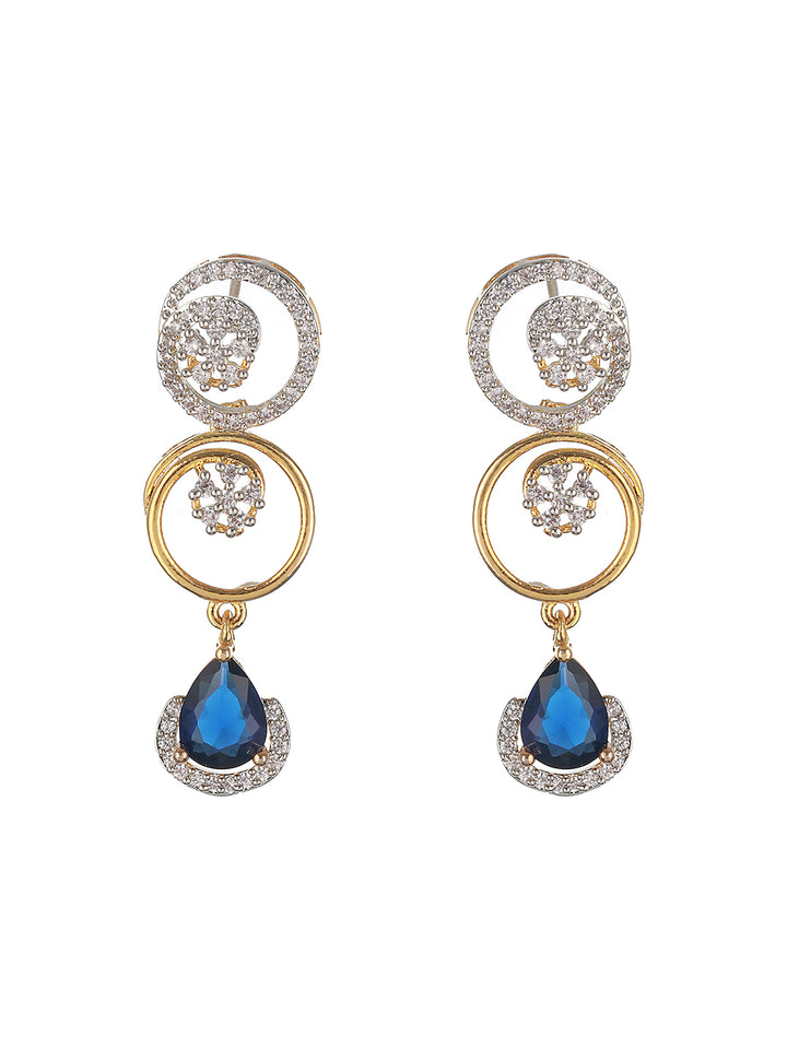 Flower Rings Blue Stone American Diamond Gold-Plated Jewellery Set