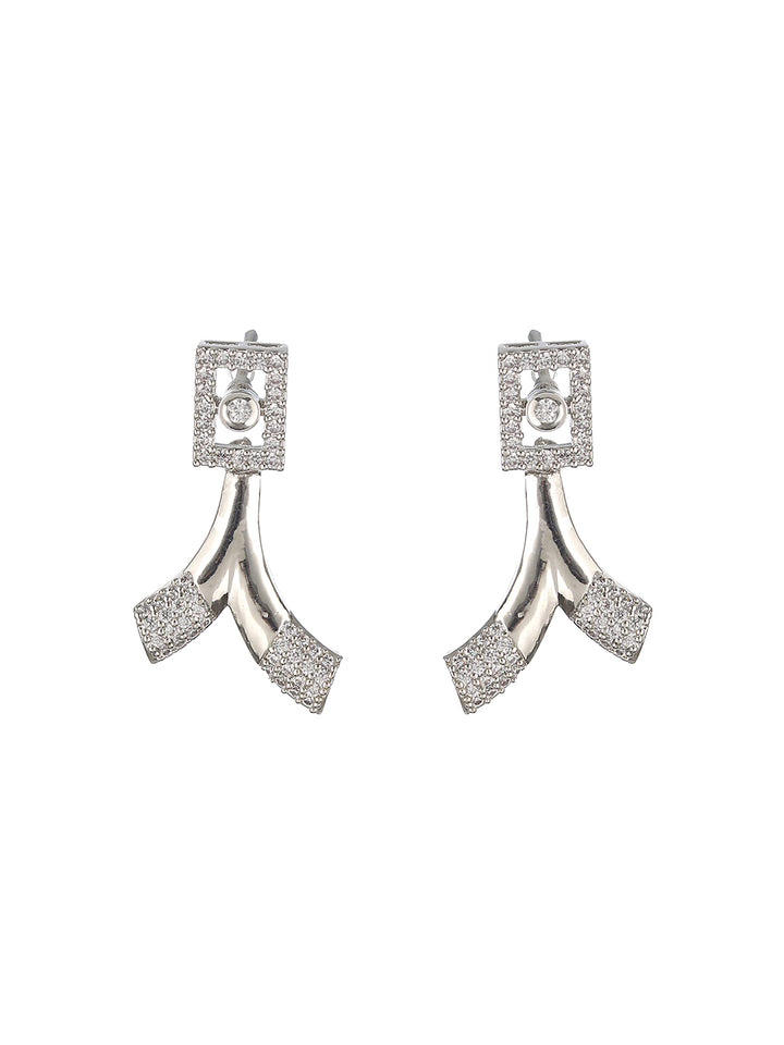 Studded Blocks American Diamond Silver-Plated Jewellery Set