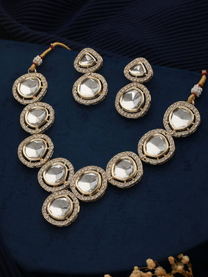 Quirky Round Polki Kundan Studded Gold-Plated Jewellery Set