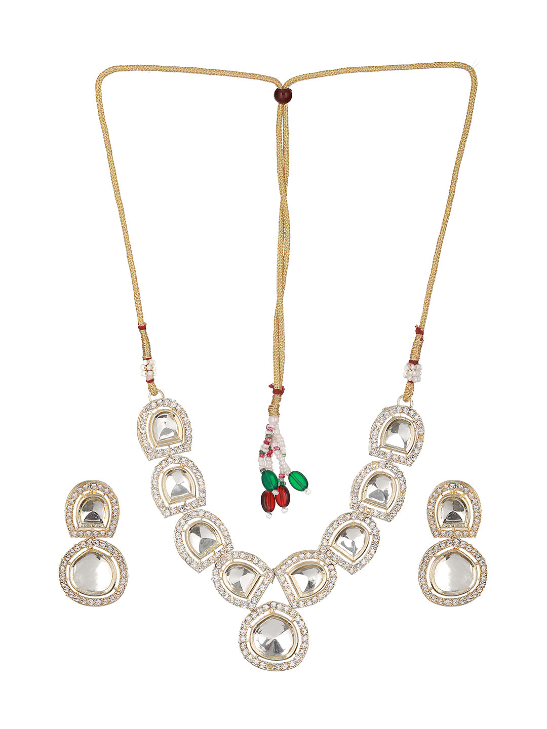 Priyaasi Elegant Shaped Studded Polki Kundan Gold-Plated Jewellery Set