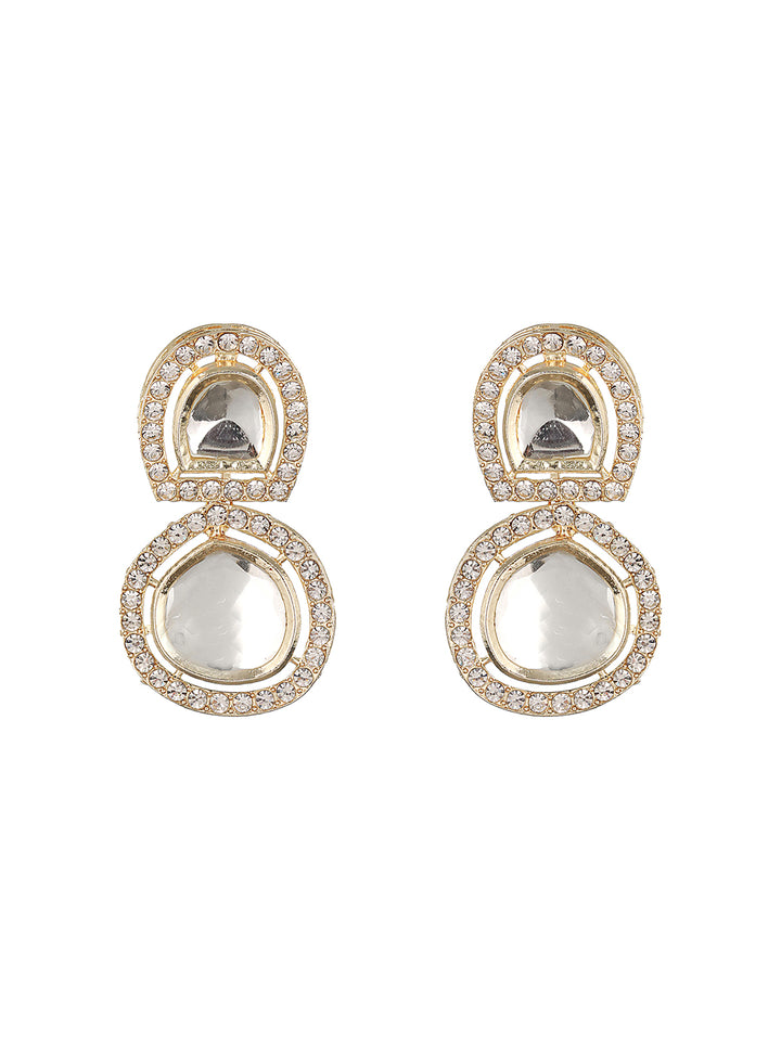 Priyaasi Elegant Shaped Studded Polki Kundan Gold-Plated Jewellery Set