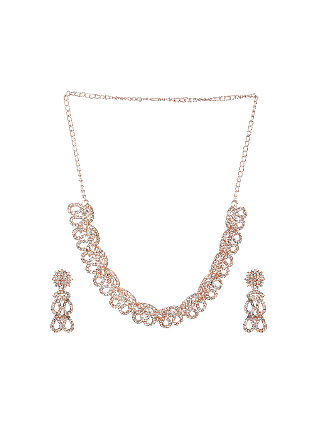 Priyaasi White Stone Spiral Drops Rose Gold-Plated Jewellery Set