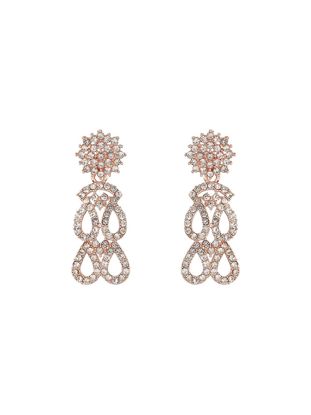 Priyaasi White Stone Spiral Drops Rose Gold-Plated Jewellery Set