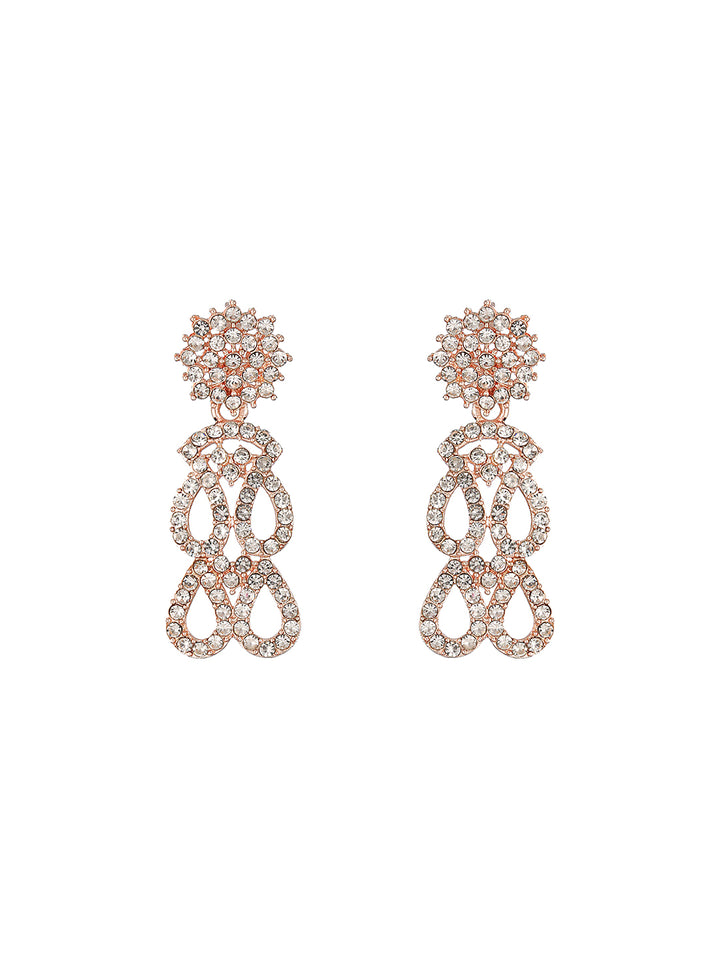 Priyaasi White Stone Spiral Drops Rose Gold-Plated Jewellery Set