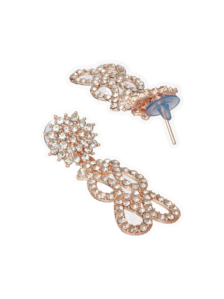 Priyaasi White Stone Spiral Drops Rose Gold-Plated Jewellery Set