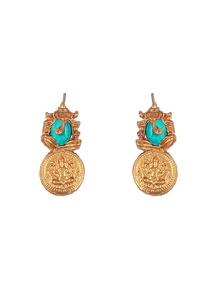 Priyaasi Multicolor Stone Ganesha Laxmi Coin Gold-Plated Jewellery Set