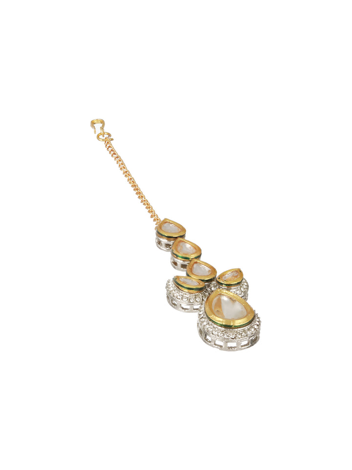 Priyaasi Multicolor Polki Kundan Beaded Gold-Plated Choker Jewellery Set with Maang Tikka